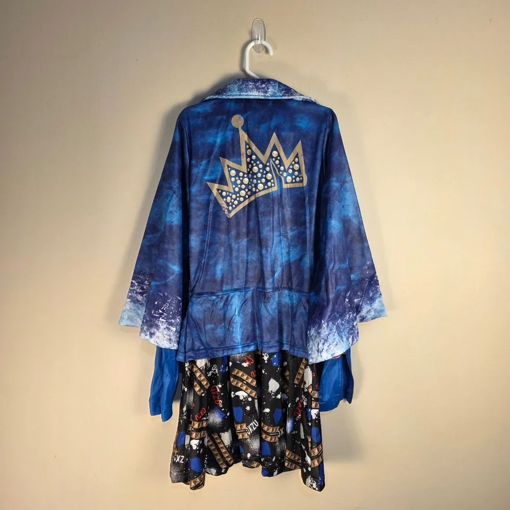 Disney Descendants Evie Costume Dress Girls Large 12 Blue Moto Jacket Graffiti